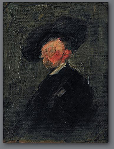 Rudolf Hesse (1871-1944): Mann mit Hut, Altmeisterliche Studie, o.J., Öl auf Holz, 13 x 10,5 cm