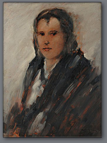 Rudolf Hesse (1871-1944): Tochter Renate mit offenem Haar ca. 1925, Öl auf Holz, 47,5 x 35 cm