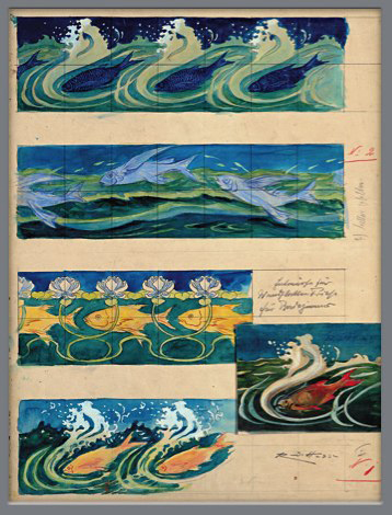 Rudolf Hesse (1871-1944): Entwürfe für Kacheln, Aquarell um 1903
