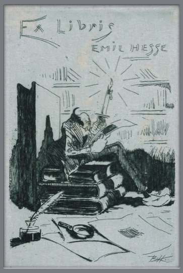 Rudolf Hesse (1871-1944): Ex Libris Emil Hesse, 1918, Radierung