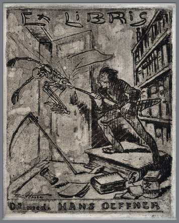 Rudolf Hesse (1871-1944): Ex libris Dr. med Hans Oeffner, 1923, Radierung (Vernis-mous), 12 x 9,8 cm